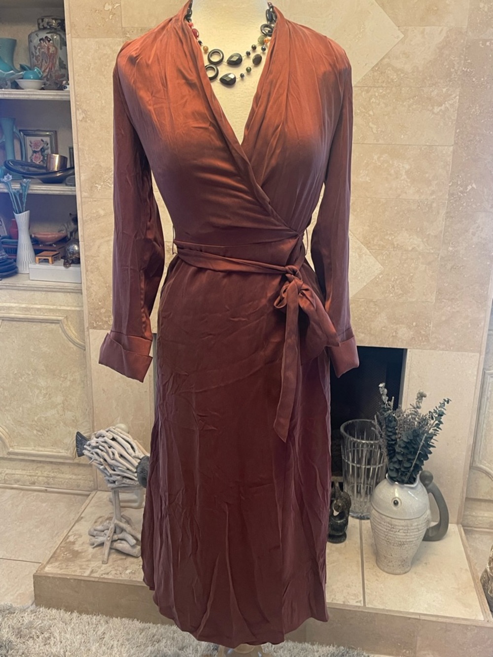 Reiss Designer 100% Silk Robe SMALL Coquette Maxi Long Mulberry Color Luxury - Picture 2 of 11